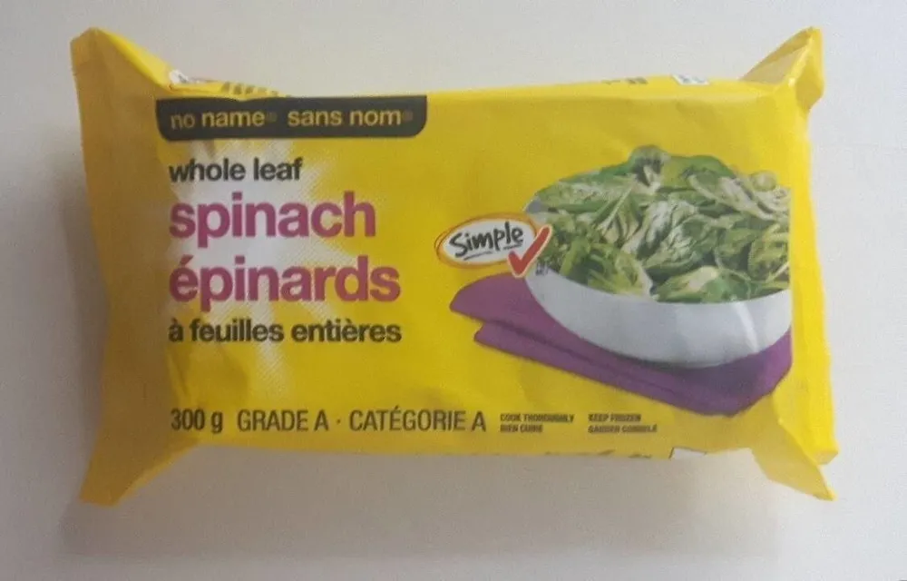 Whole leaf frozen spinach