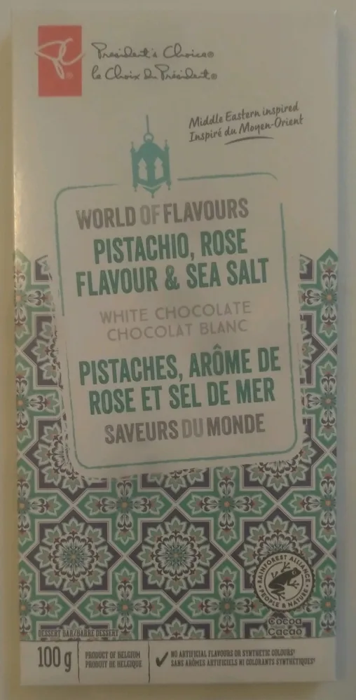 Pistachio, Rose Flavour & Sea Salt White Chocolate