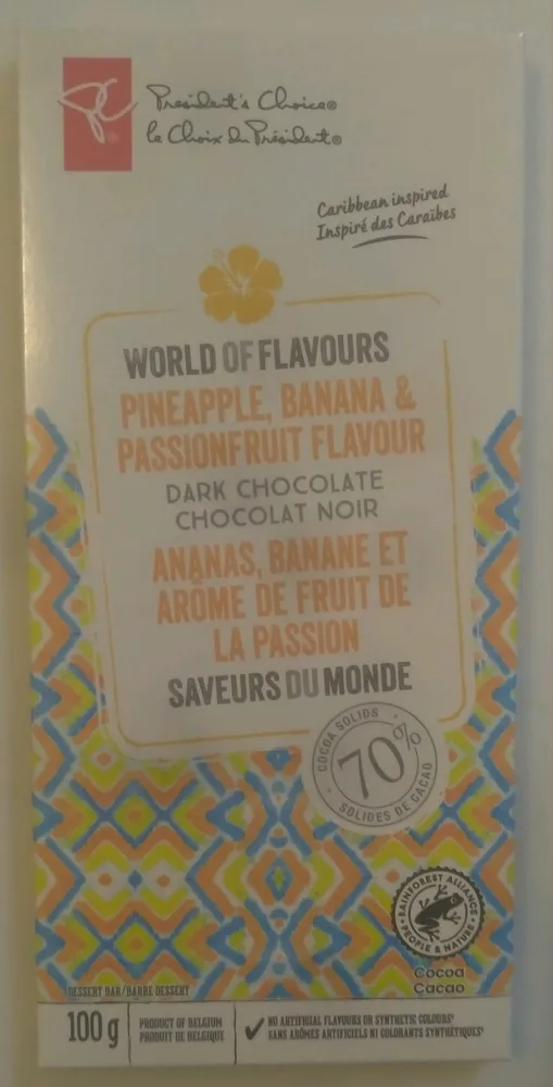 Pineapple, Banana, & Passionfruit Flavour Dark Chocolate