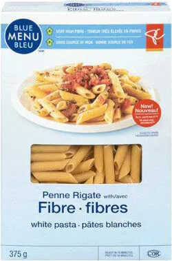 Penne rigate with fibre white pasta