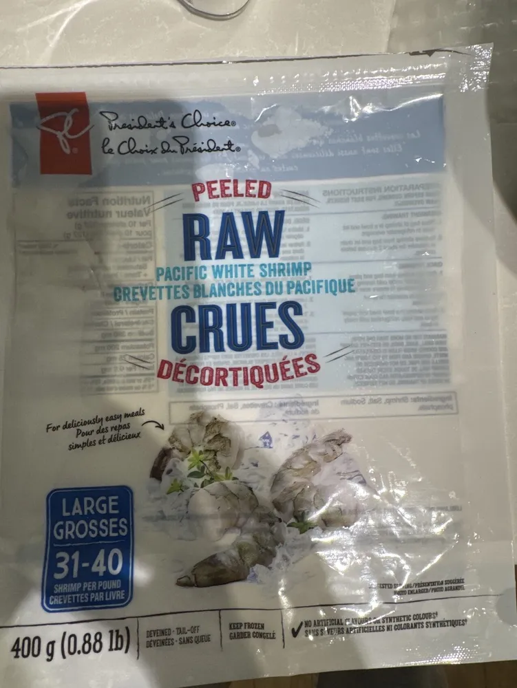 Raw peeled pacific white shrimp