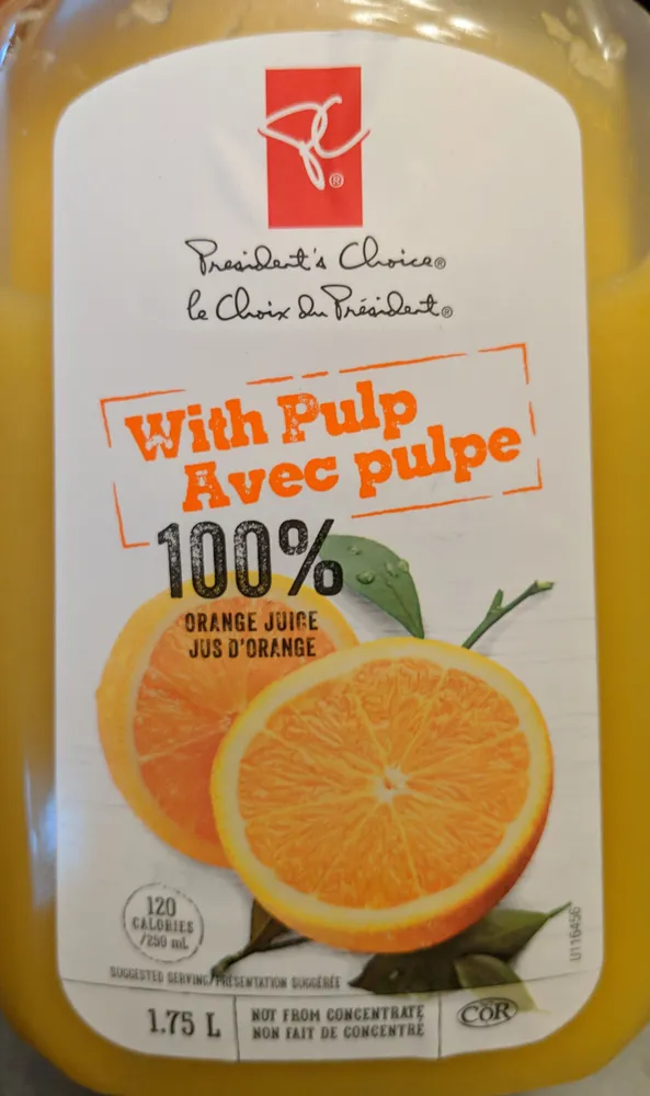 With pulp orange juice not from concentrate