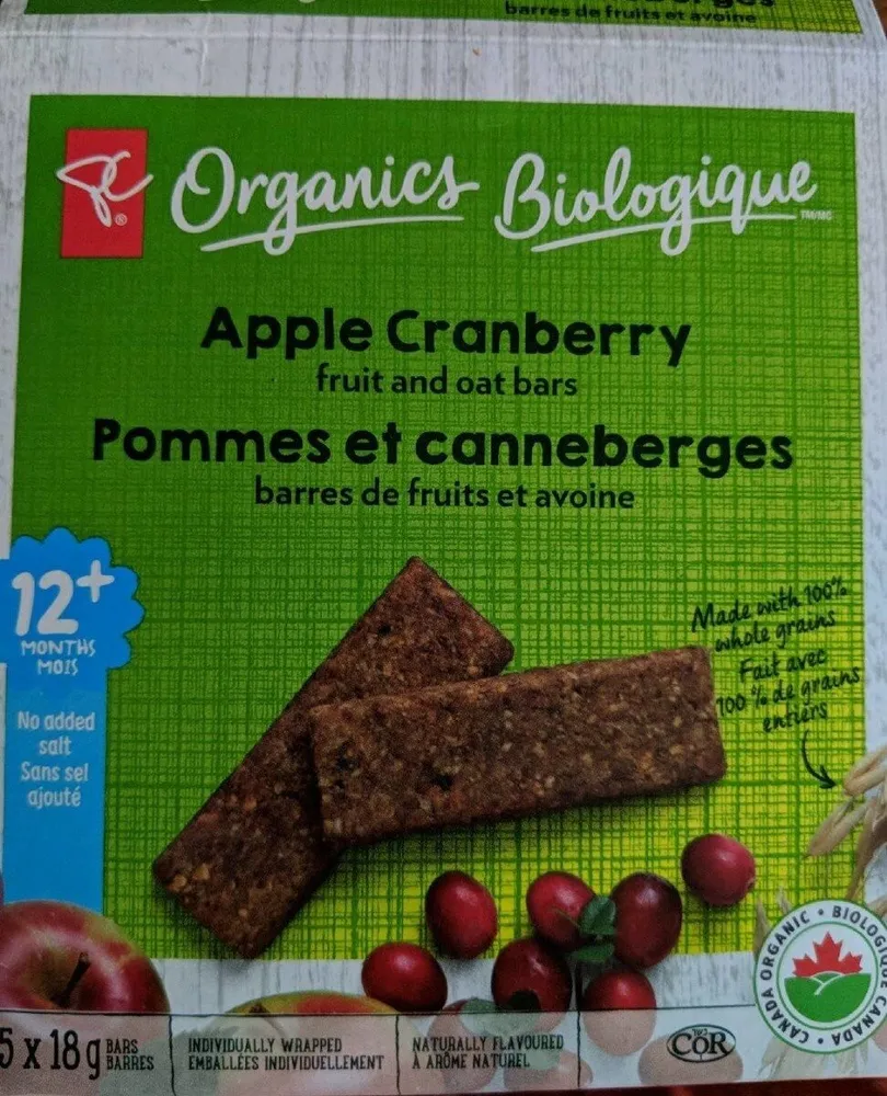 Pommes et canneberges barres de fruits et avoine