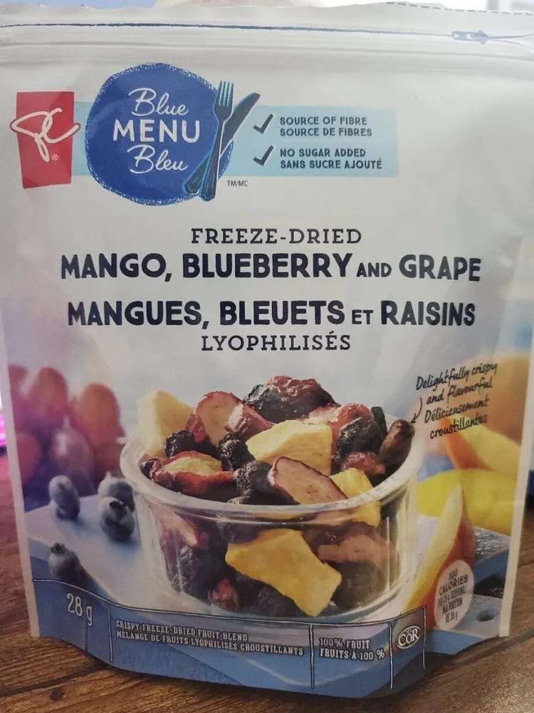 Freeze dried mango, blueberry and grape