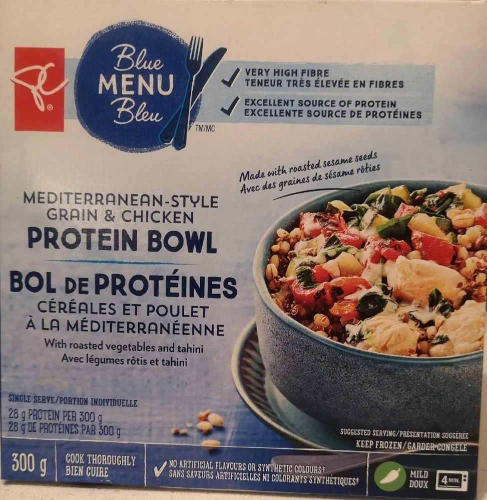 Mediterranean style grain & chicken protein bowl