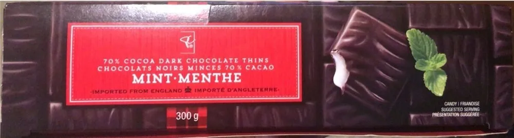 70% cocoa dark chocolate thins mint