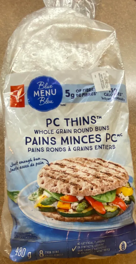PC THINS WHOLE GRAIN ROUND BUNS