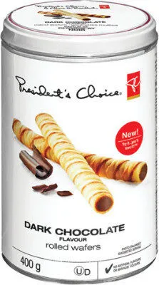 Dark chocolate rolled wafers