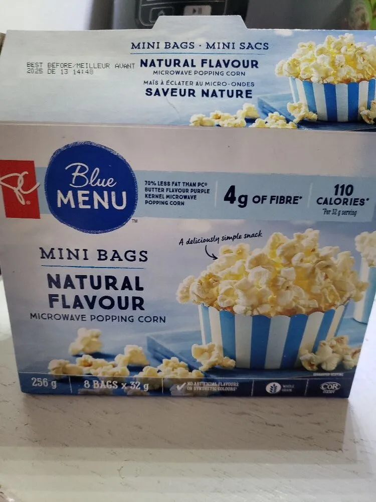 Mini bags natural flavour microwave popping corn