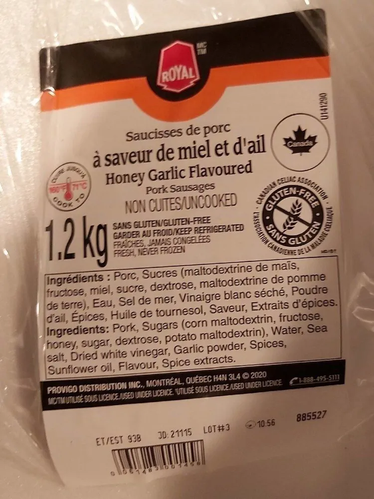 Saucisses de porc miel et ail