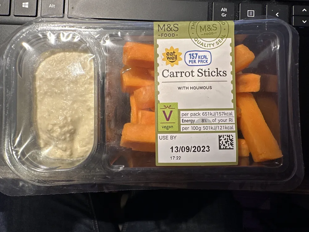 Ready to eat crunchy carrot with houmous