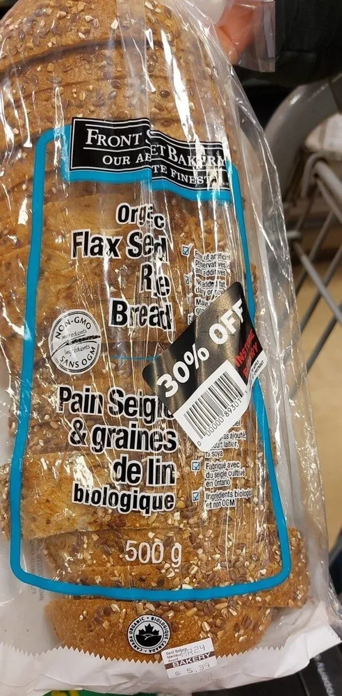 Organic flax seed rye bread