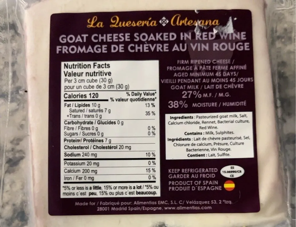 Goat cheese soaked in red wine