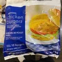 BREADED chicken burgers