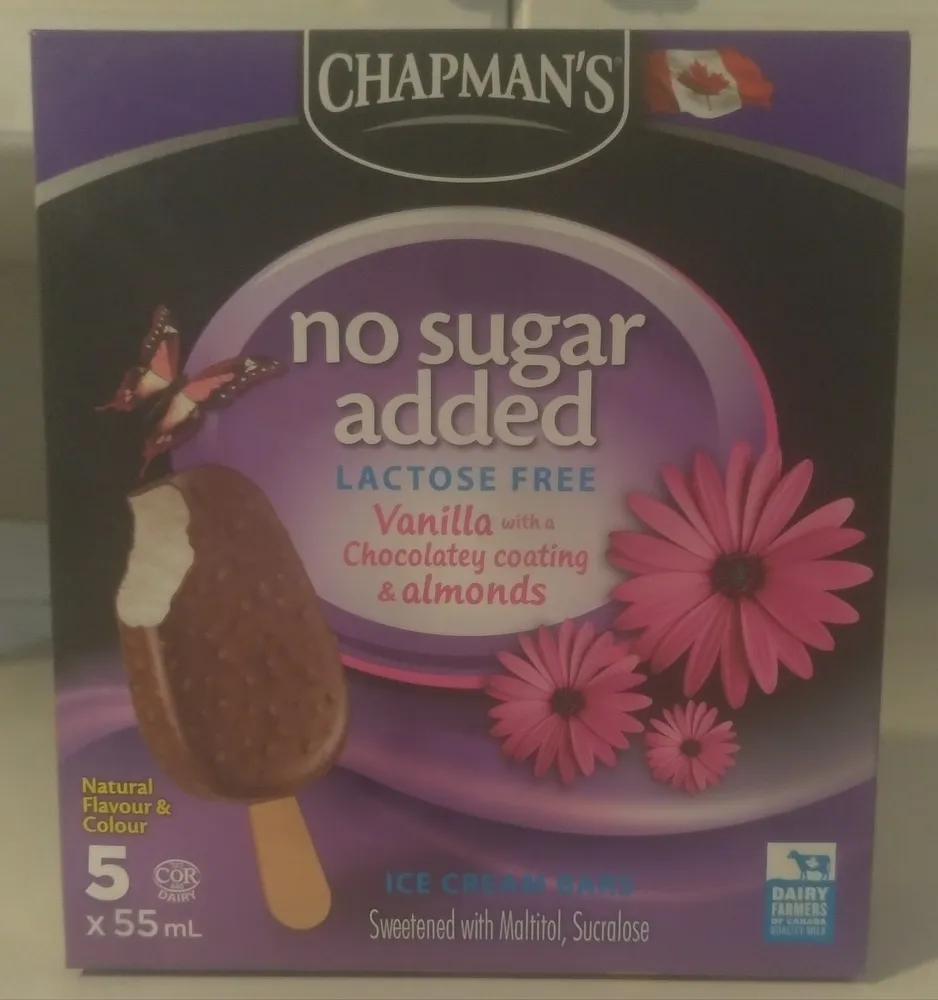 No Sugar Added Lactose Free Vanilla Ice Cream Bars with a Chocolatey Coating & Almonds