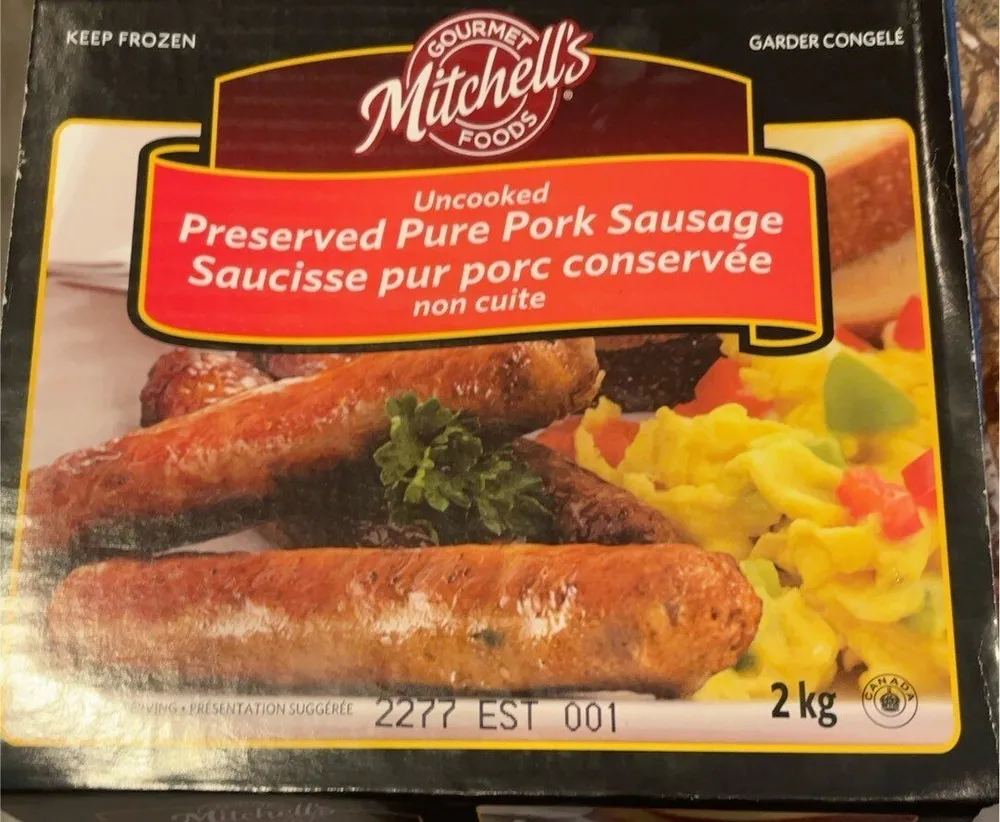 Uncooked preserved pure pork sausage