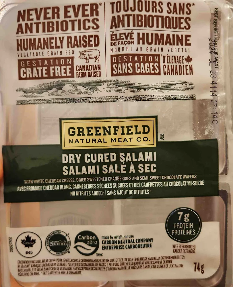 Dry Cured Salami with White Cheddar Cheese, Dry Sweetened Cranberries and Semi-sweet Chocolate Wafers
