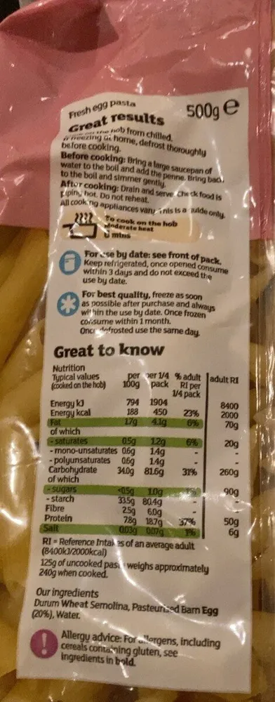Penne fresh egg pasts