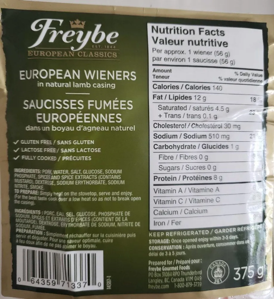 European Wieners in Lamb Casing