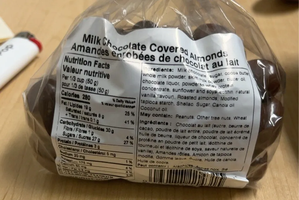 Milk chocolate covered almonds