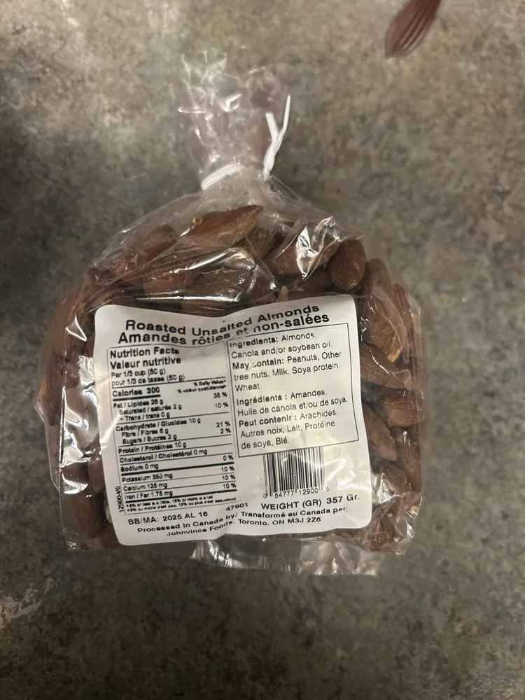 Roasted unsalted almonds