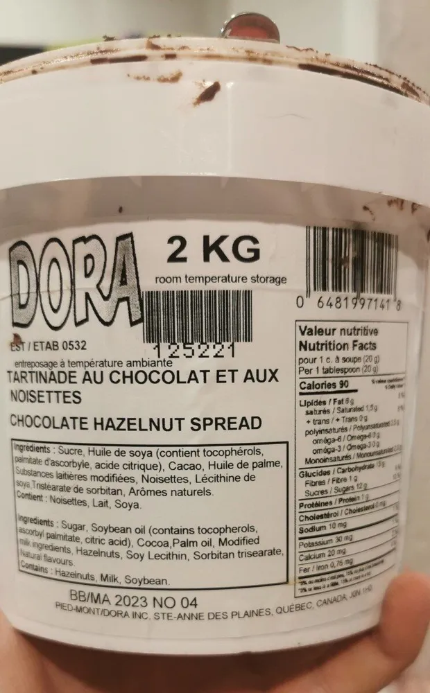 Tartinade au chocolat et aux noisettes