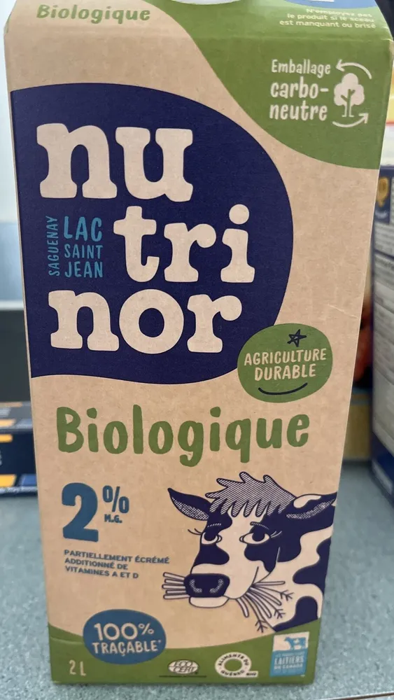 Lait nutrinor biologique partiellement écrémé 2 %