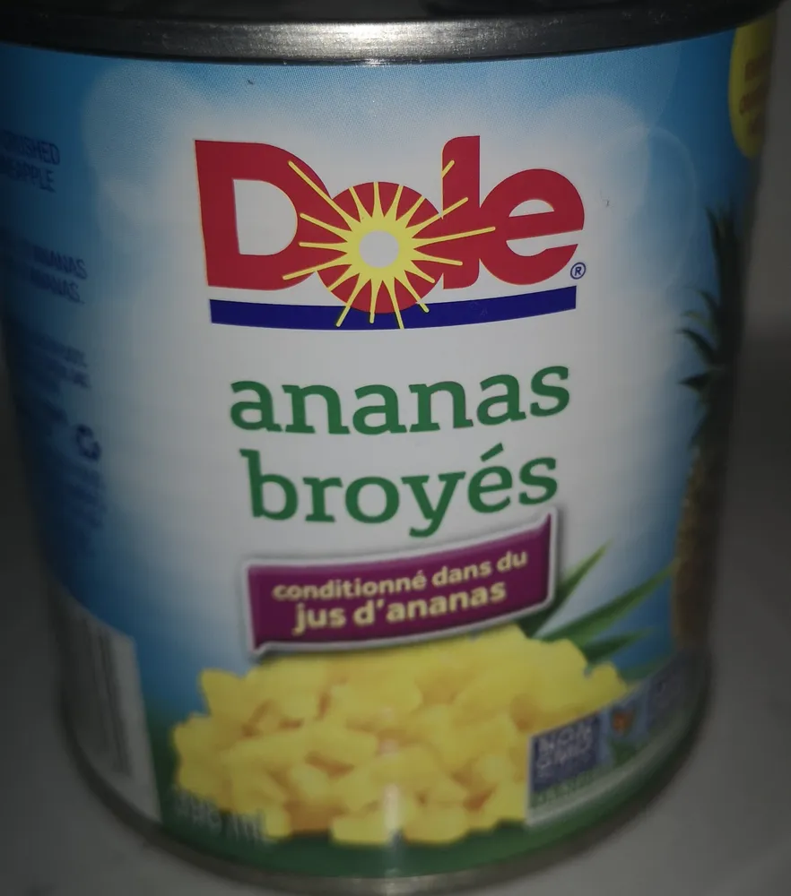Crushed Pineapple packed in Pineapple Juice (Ananas broyés conditionnée dans du jus d'ananas)