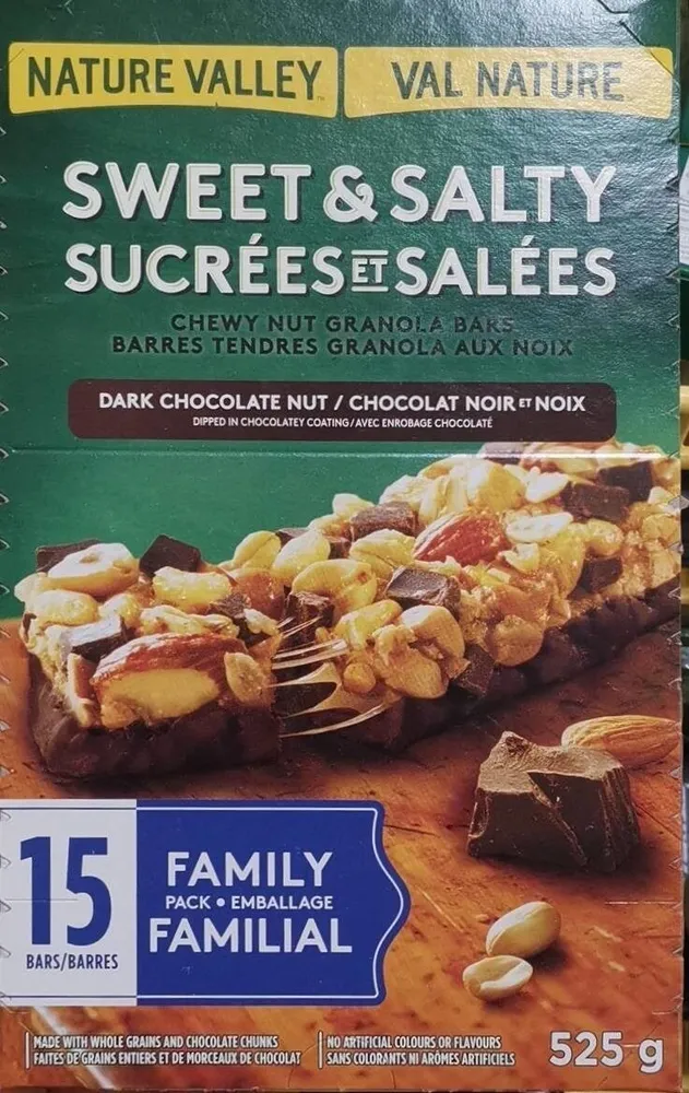 Sweet and salty chewy nut granola bar dark chocolate nut