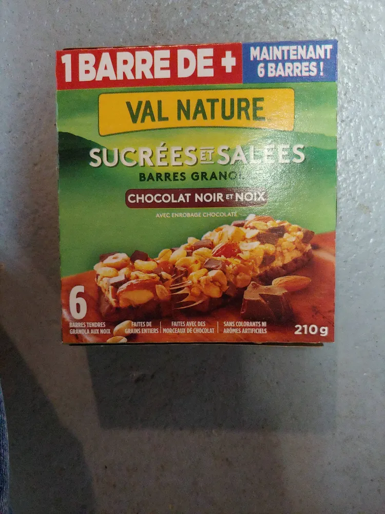 Barres Val Nature Sucrées et Salées, Chocolat noir et noix