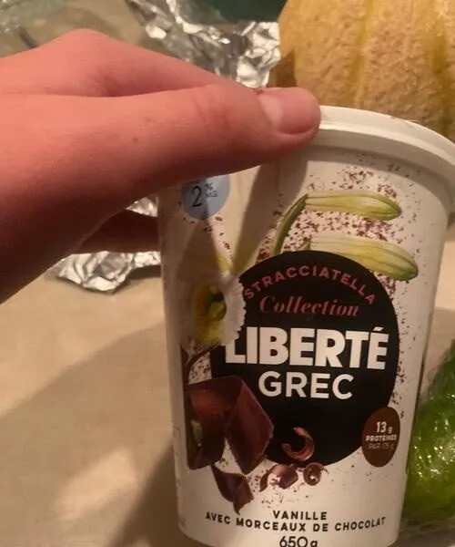 Yogourt grec vanille avec morceau de chocolat