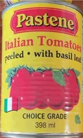 Italian tomatoes peeled with basil leaf
