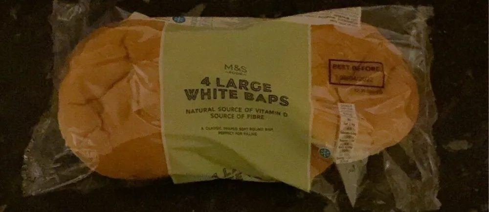 4 Large White Baps