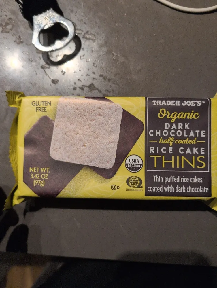 Organic Dark Chocolate half-coated Rice Cake Thins
