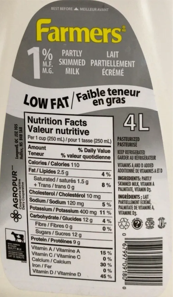 1% partly skimmed milk