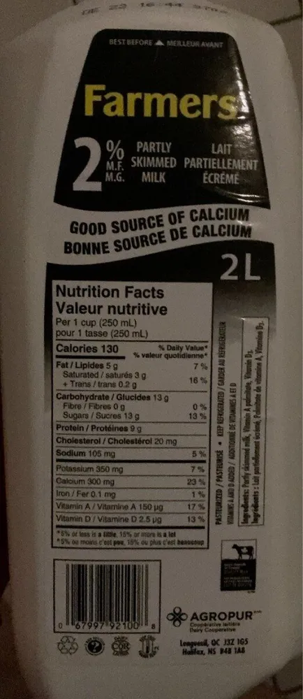 2% partly skimmed milk