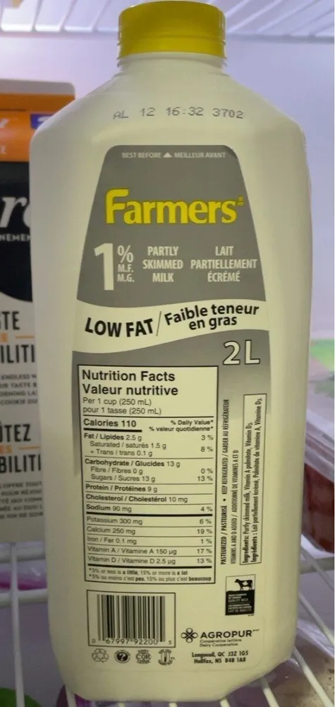 1% partly skimmed milk