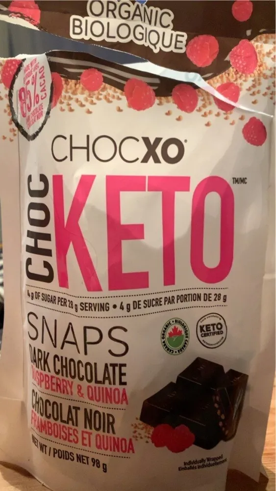 KETO 85% Cacao Dark Chocolate Raspberry Quinoa Snaps