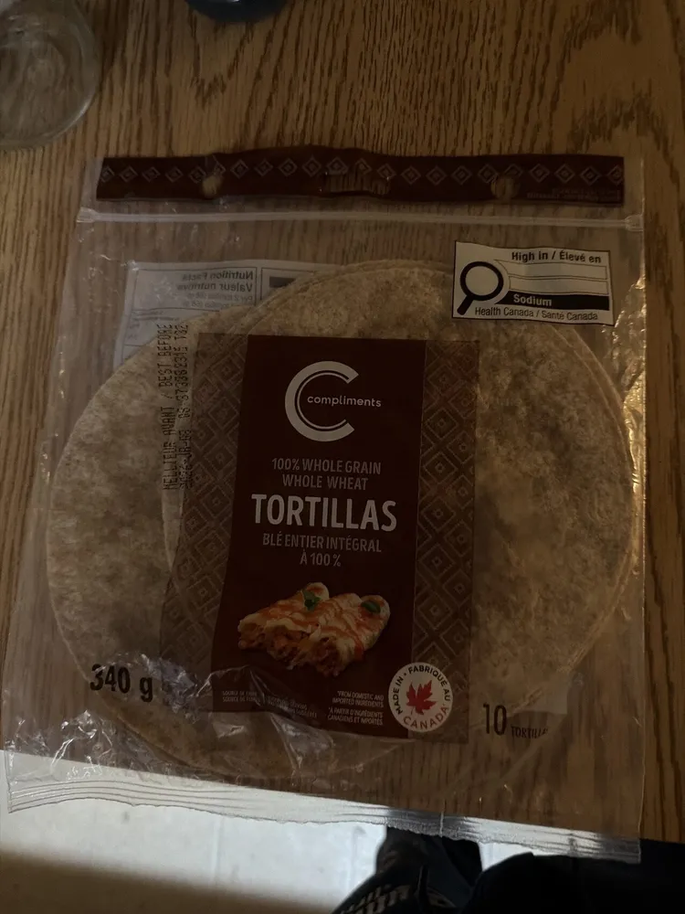 Whole grain whole wheat tortillas