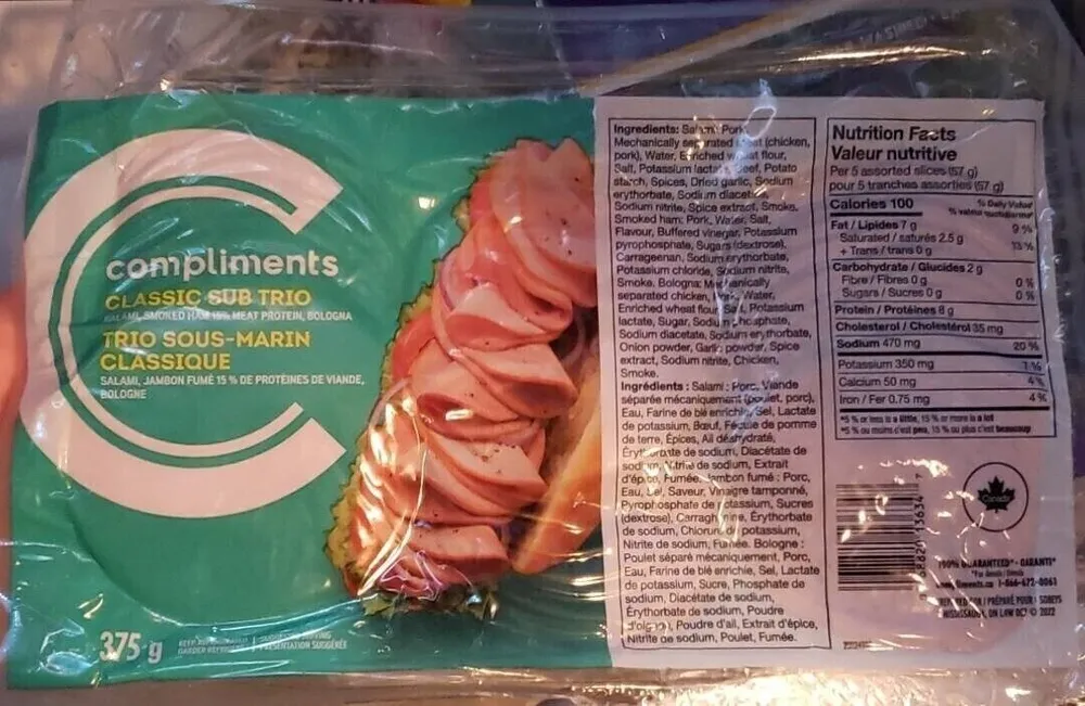 Classic Sub Trio Salami, Smoked Ham 15% Meat Protein, Bologna