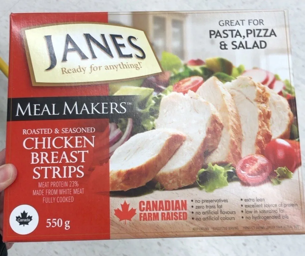 Roasted and seasoned chicken breast strips