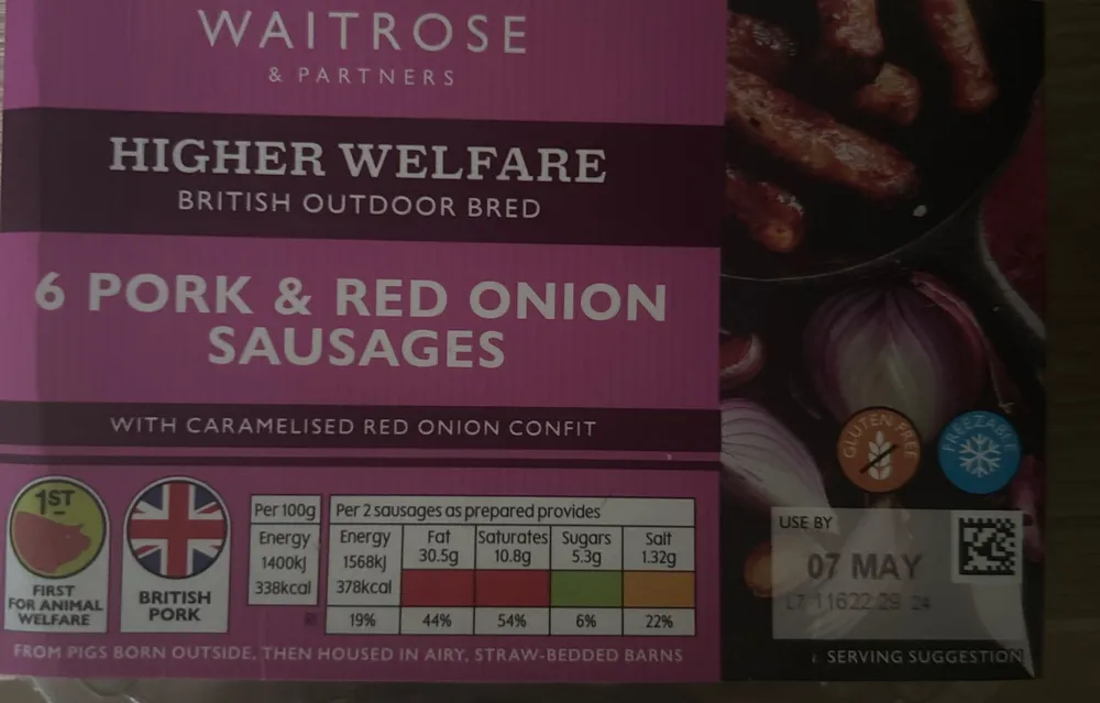 6 Pork & Red Onion Sausages