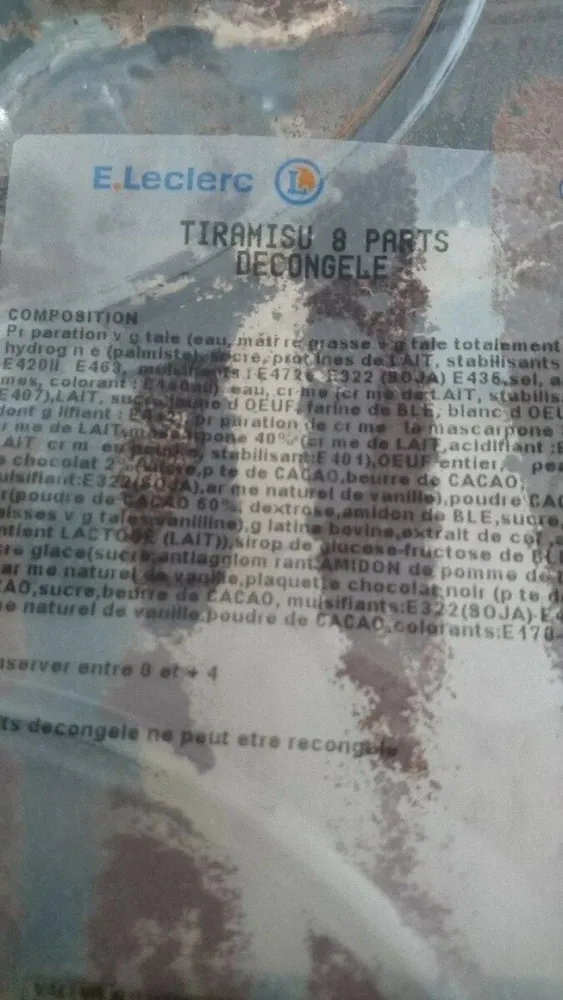 Tiramisu 8 parts décongelé