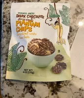 Dark chocolate drizzled plantain chips sprinkled with sea salt