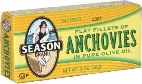 Flat fillets of anchovies in pure olive oil