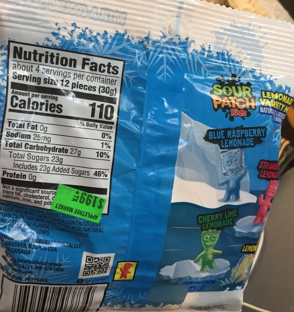 Sour patch kids soft candy freeze fat free1x4 oz