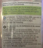 Pasteurised apple, beetroot and blackcurrant juice not from concentrate