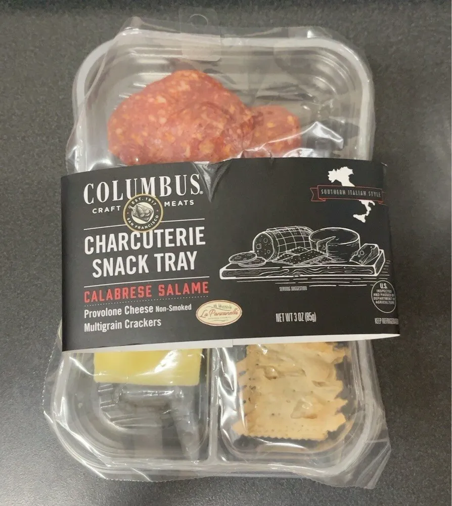 Charcuterie Snack Tray Calabrese Salame Provolone Cheese Non-Smoked Multigrain Crackers