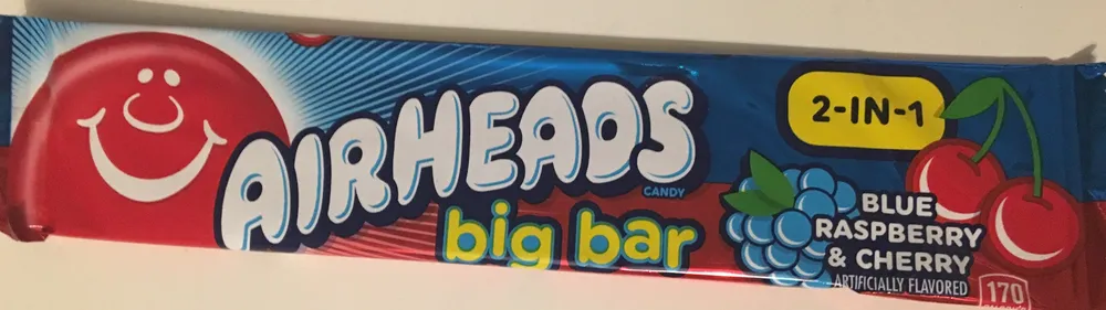 2-in-1 blue raspberry & cherry big bar candy, blue raspberry & cherry