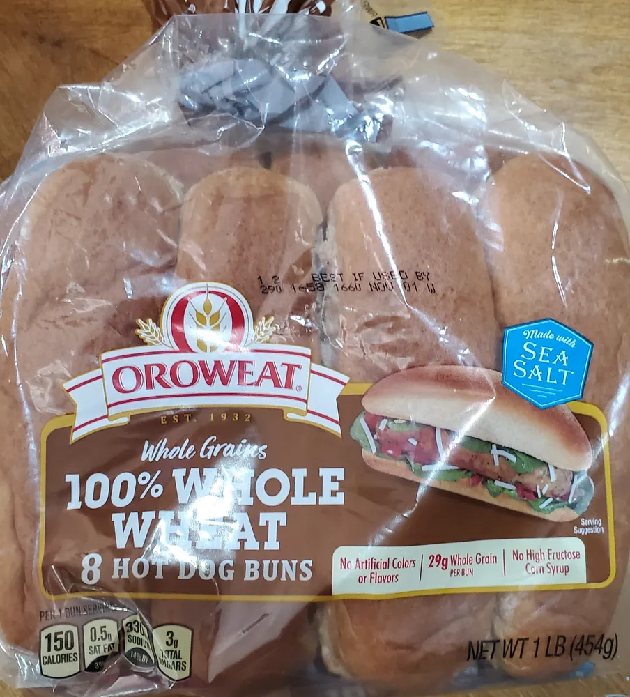 100% whole wheat hot dog buns, whole wheat
